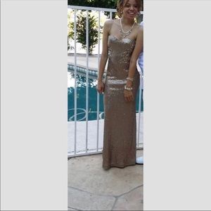 Gold Sequin Strapless Prom Dress